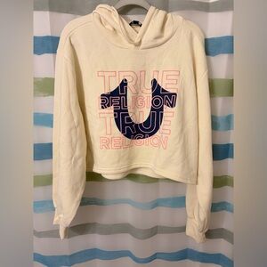 True Religion Women's Long Sleeve Crop Pullover Hoodie Size: XL Cream (R59)